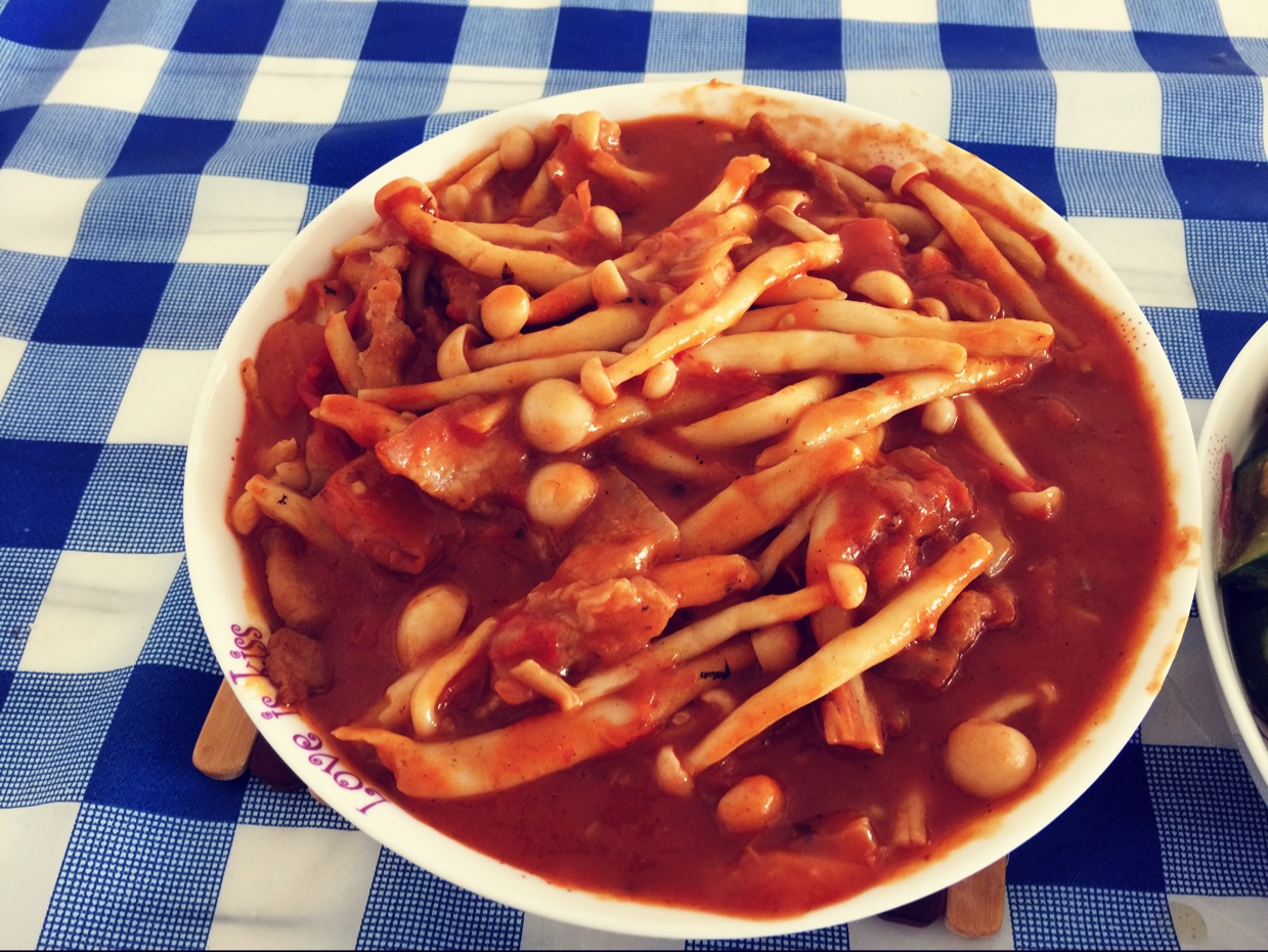 拔丝山药-1做的肉末番茄炒蘑菇