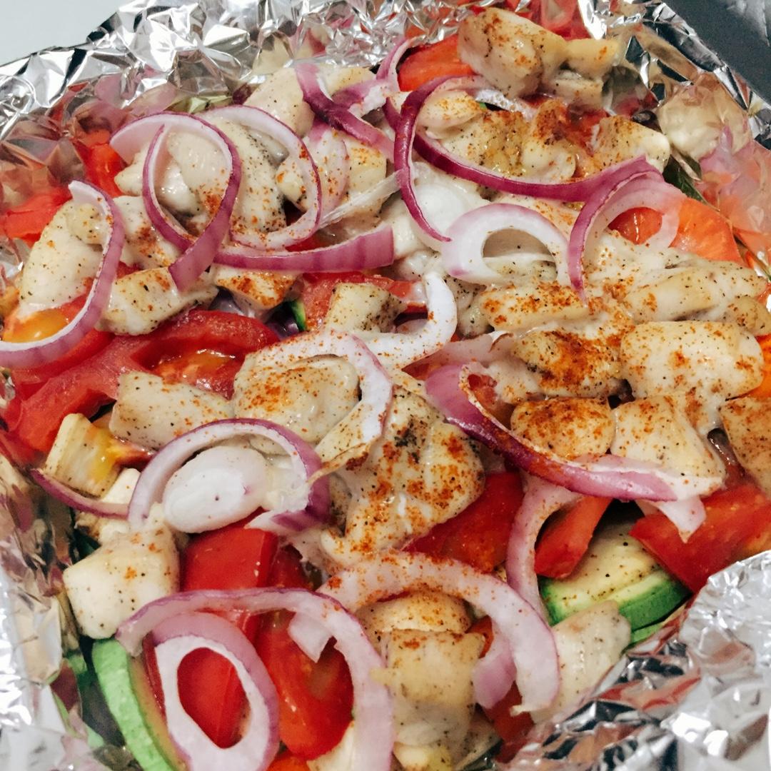 无油鸡胸肉烤时蔬