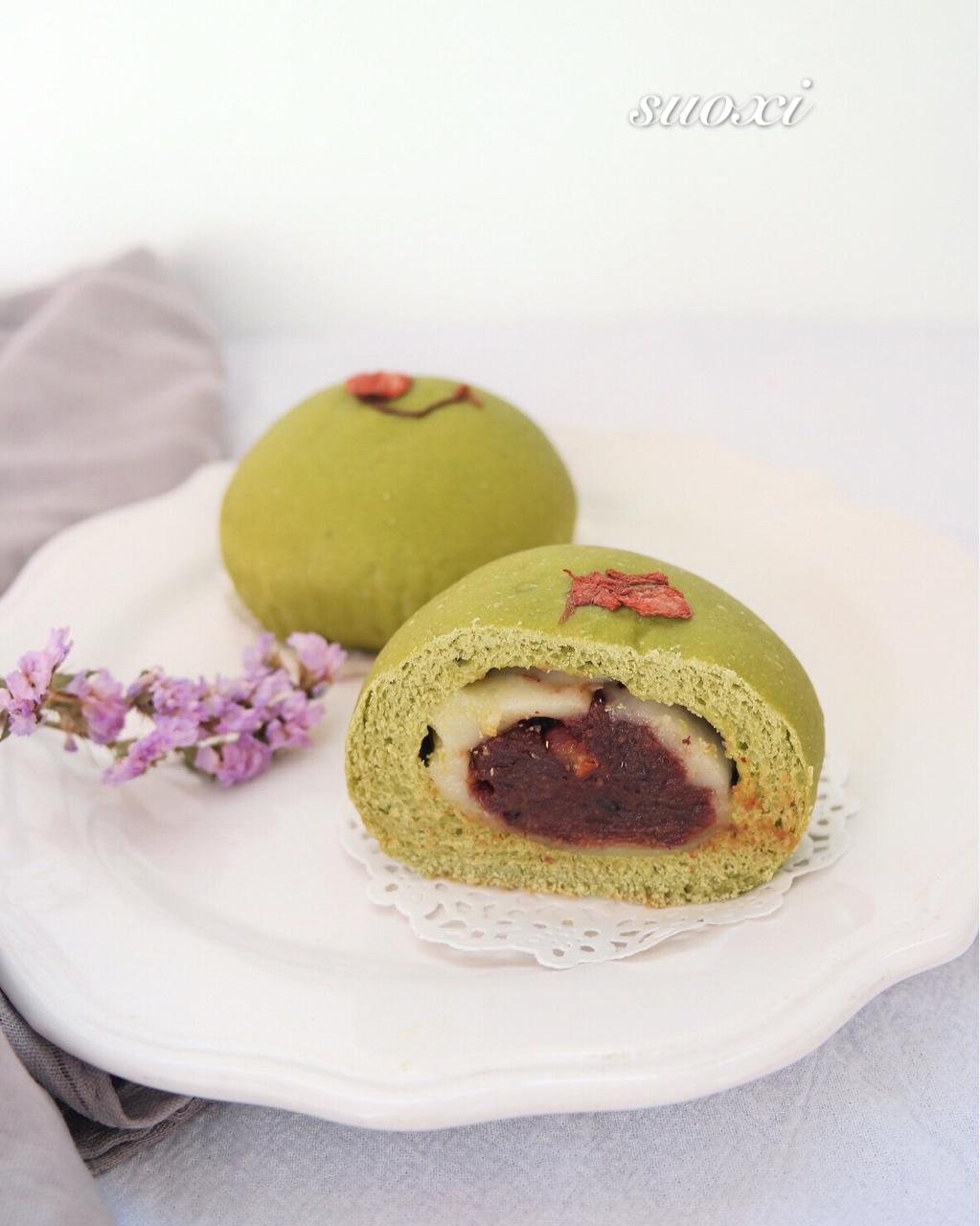 抹茶红豆软面包