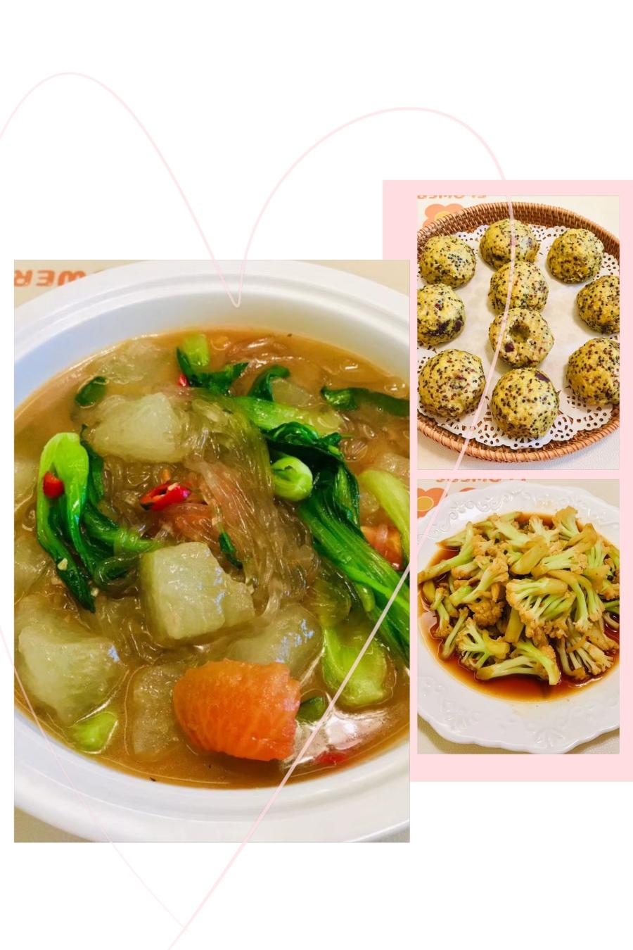 素🉑枣香藜麦窝窝头，冬瓜粉条大烩菜，清炒有机菜花，感恩吃素😊🙏