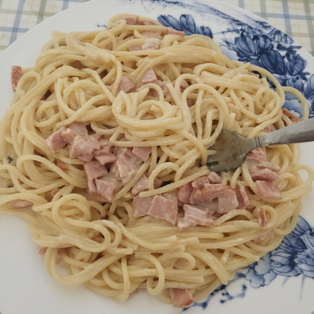 白蘑菇奶油培根意面