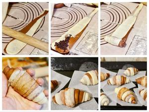 【两种双色可可面包】葡萄蜗牛卷与巧克力牛角的做法 步骤5