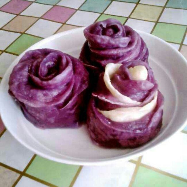 紫薯玫瑰花卷馒头