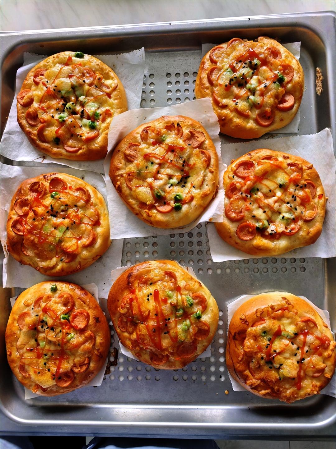 🍕快手简单｜一次发酵｜可可爱爱火腿披萨小面包｜学生早餐