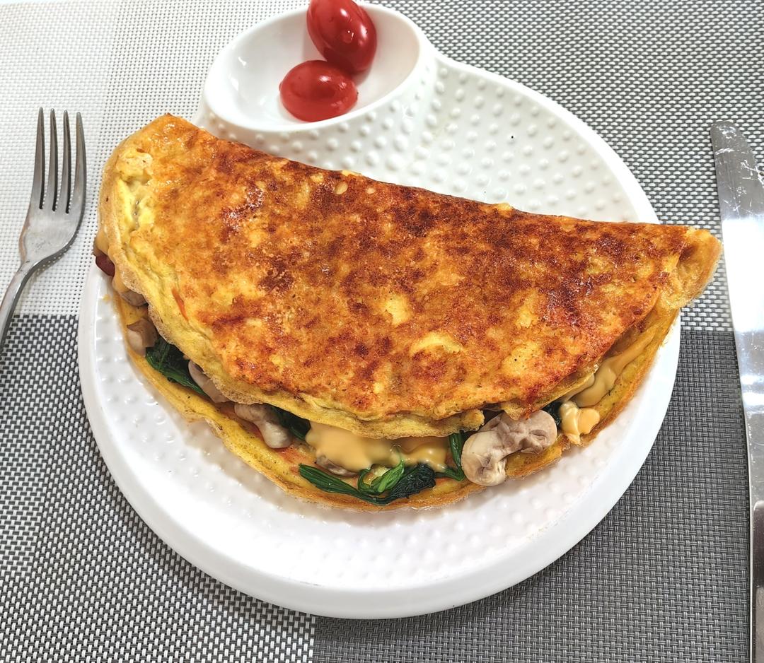 低碳能量早餐｜菠菜口蘑芝士蛋饼🌮