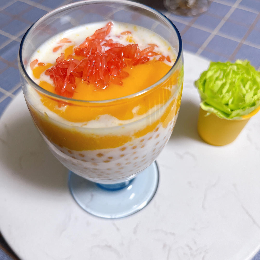 港式甜品——杨枝甘露(芒果西米露)附芒果花切法