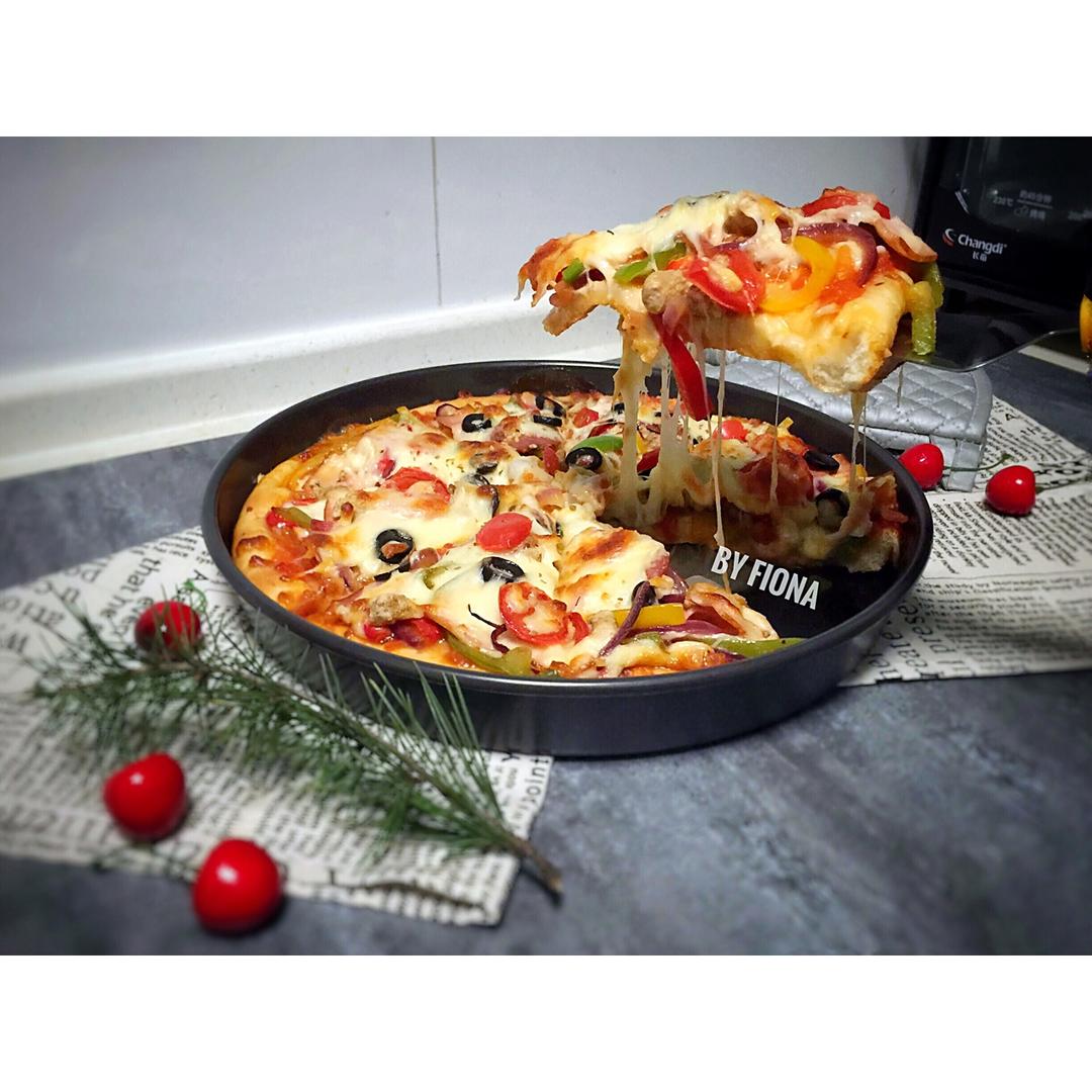 霓裳fiona做的详细配方 节日必备巨大的12寸超豪华至尊披萨(厚底)