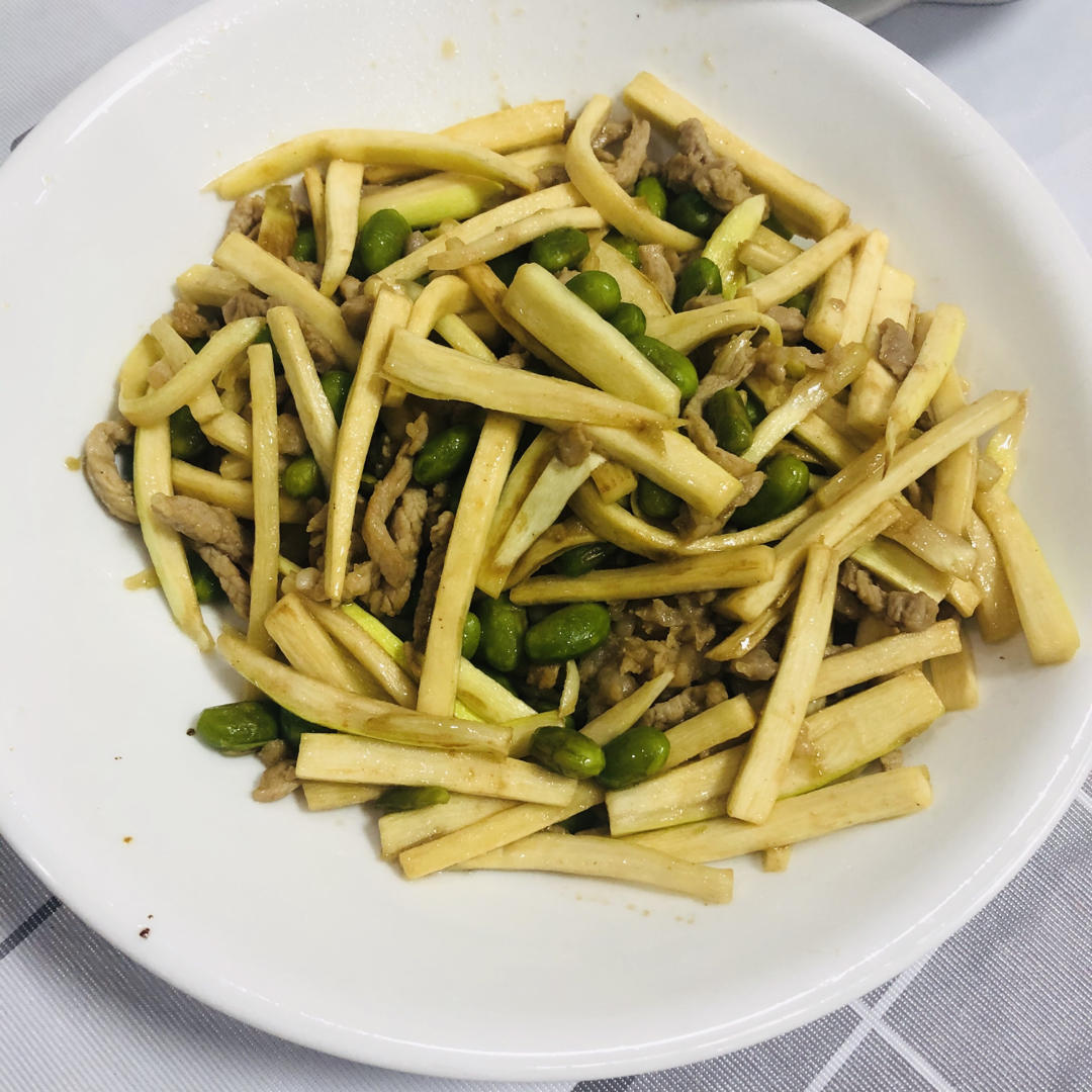 茭白毛豆炒肉丝