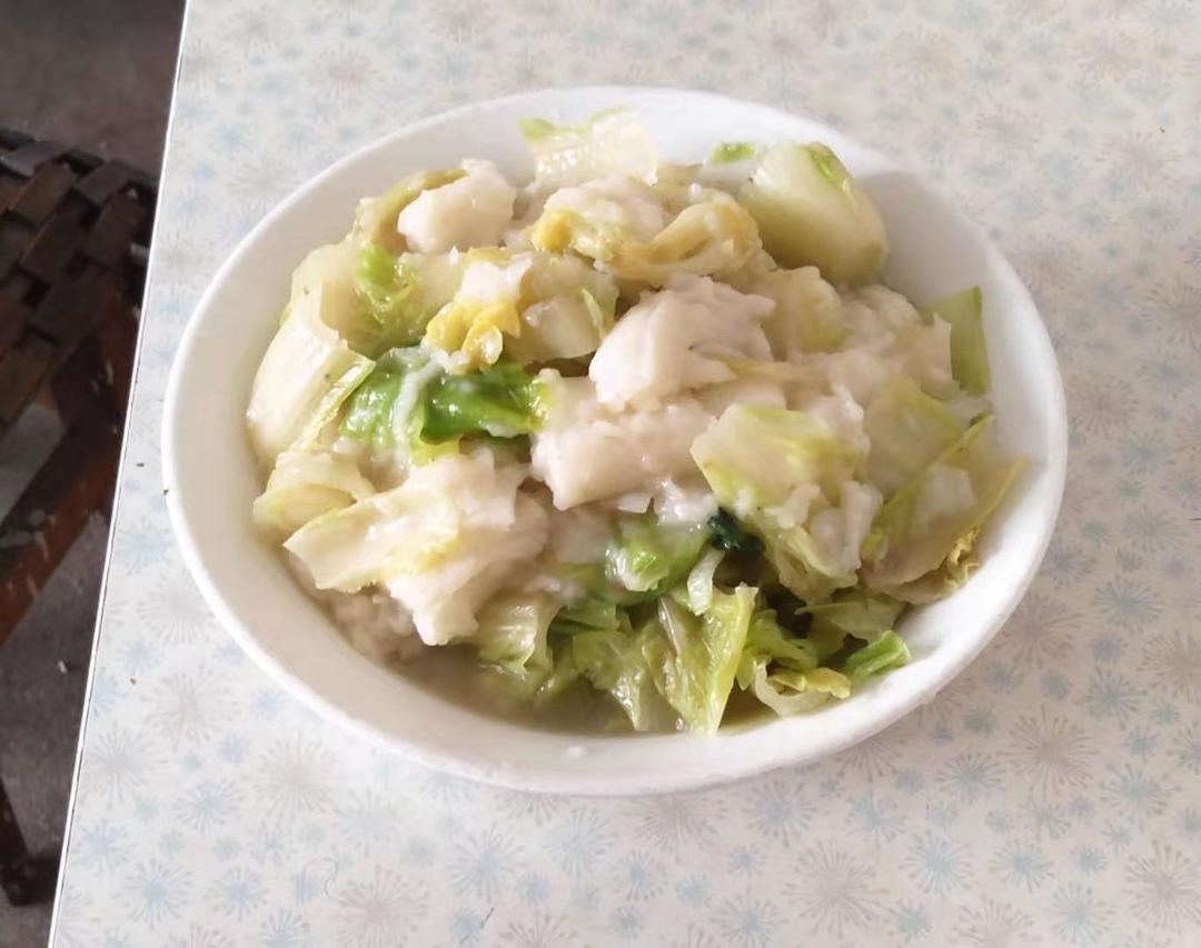 白菜炖年糕（无油素食）的做法