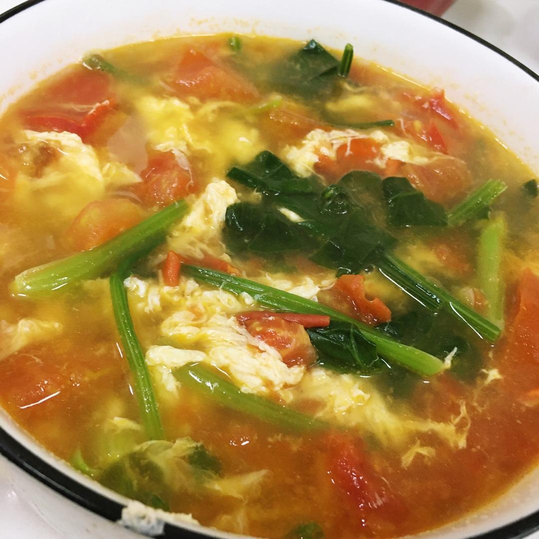 麦子619做的番茄鸡蛋菠菜汤