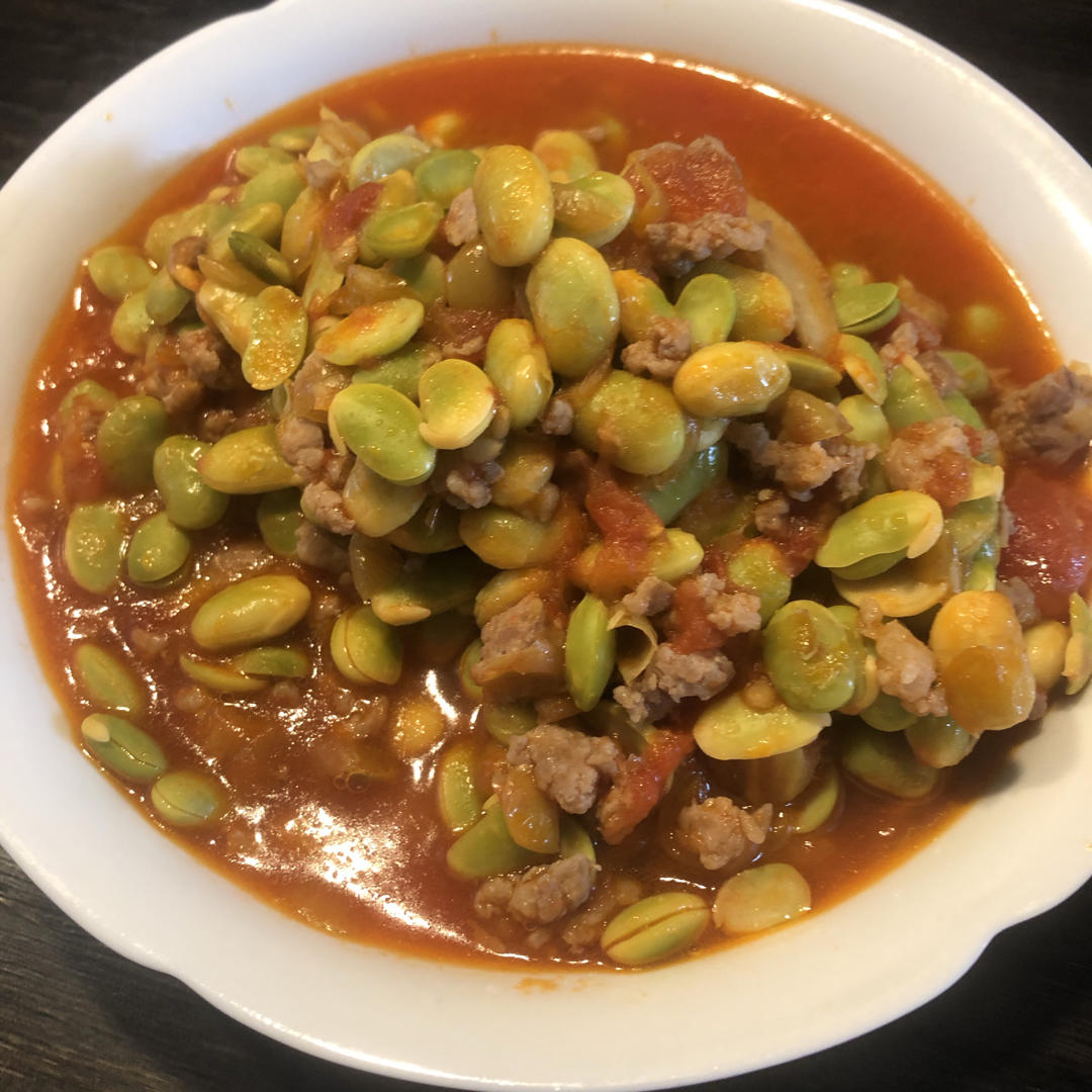 肉末番茄烧毛豆