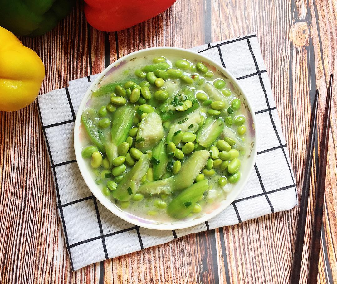 快手菜 丝瓜炒毛豆的做法