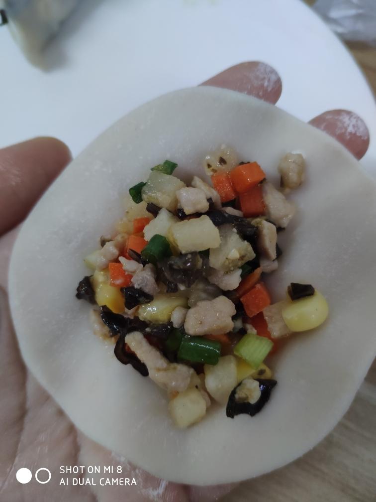胡萝卜玉米木耳沙葛肉馅饺子的做法