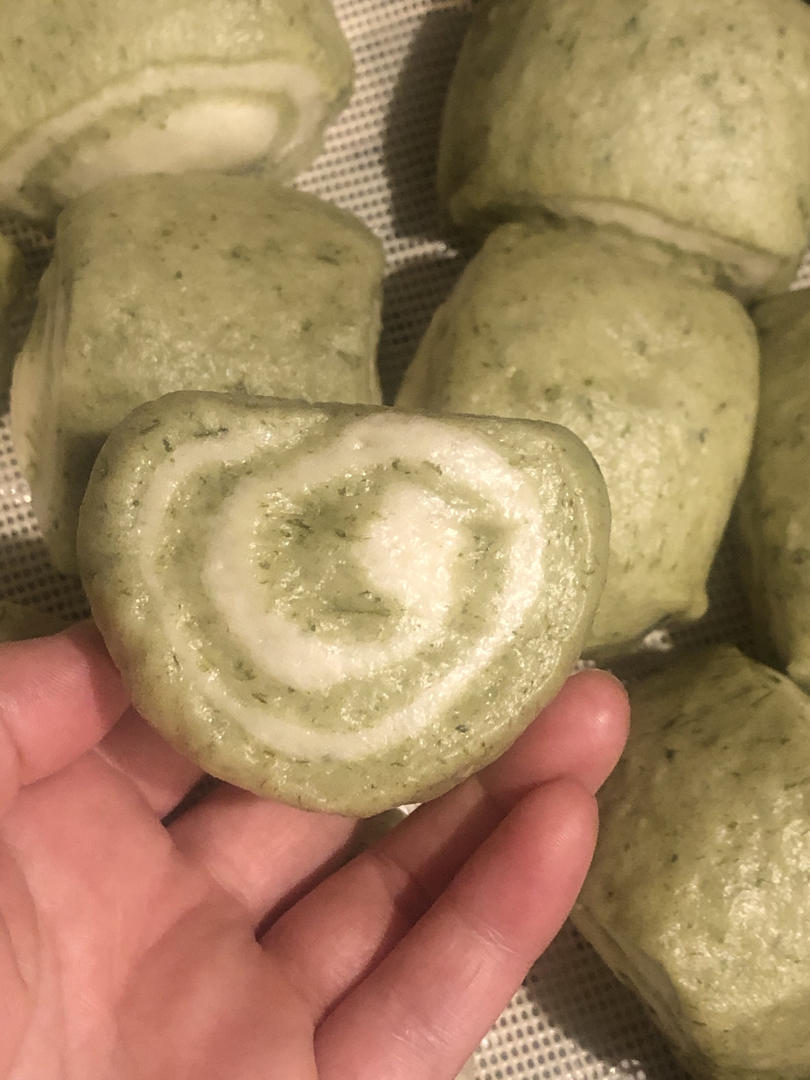 艾草双色馒头(一次发酵)