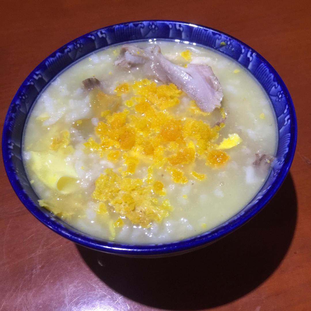 咸蛋黄鸡丝粥