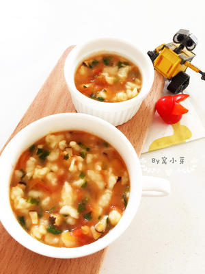 宝宝辅食：西红柿蘑菇疙瘩汤—酸甜开胃，热乎乎喝下一大碗！8M+的做法 步骤14