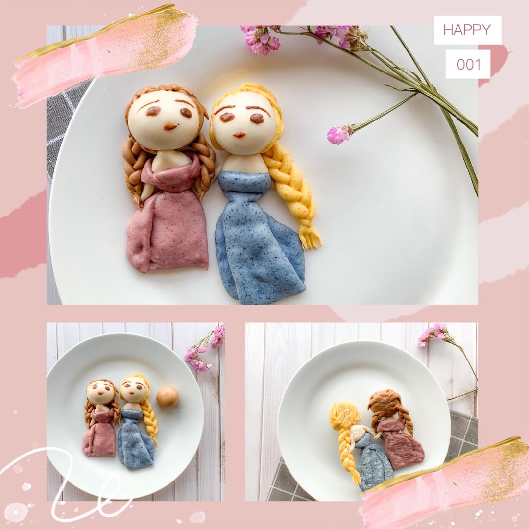 冰雪奇缘艾莎和安娜卡通馒头原创