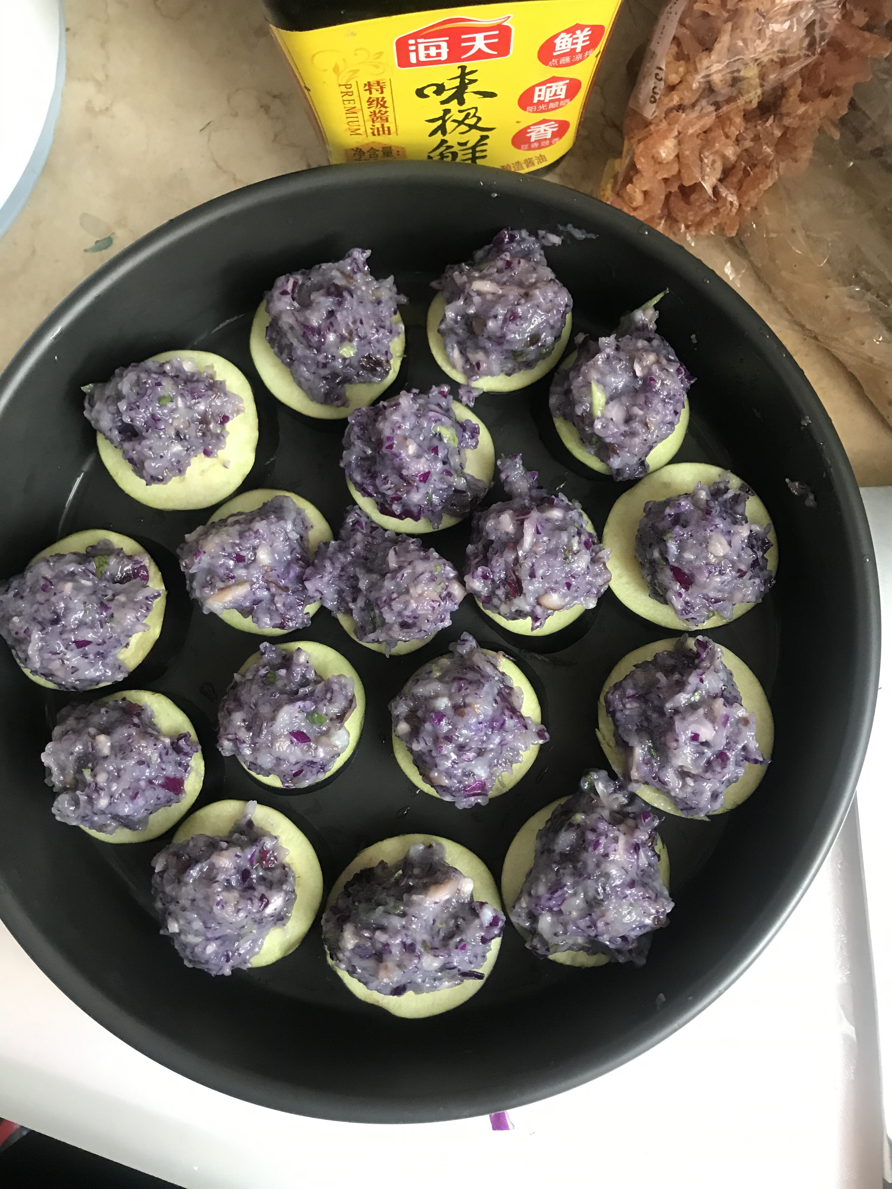 紫甘蓝苋菜香菇扇贝肉虾泥蒸茄子适合急性胰腺炎患者恢复期的做法