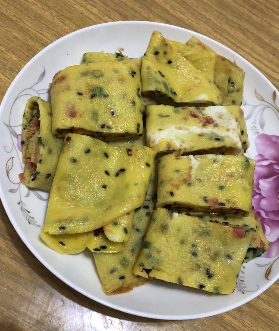 鸡蛋煎饼 肉松鸡蛋饼 快手早餐，豪华版煎饼