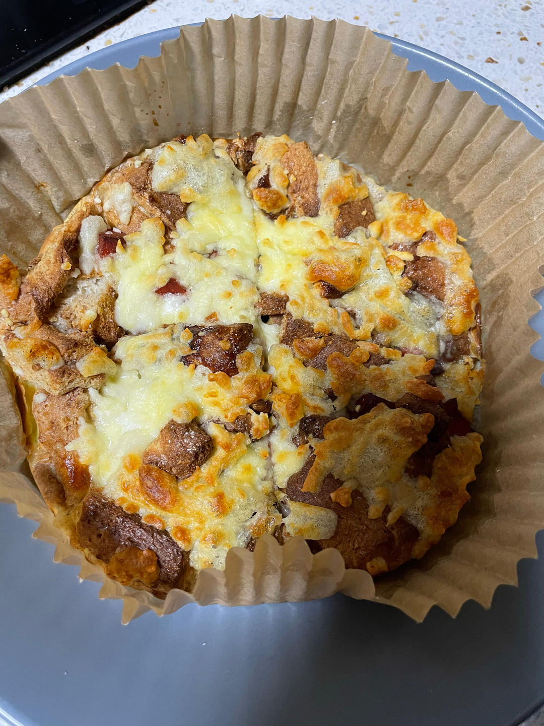 空气炸锅之香肠芝士吐司布丁