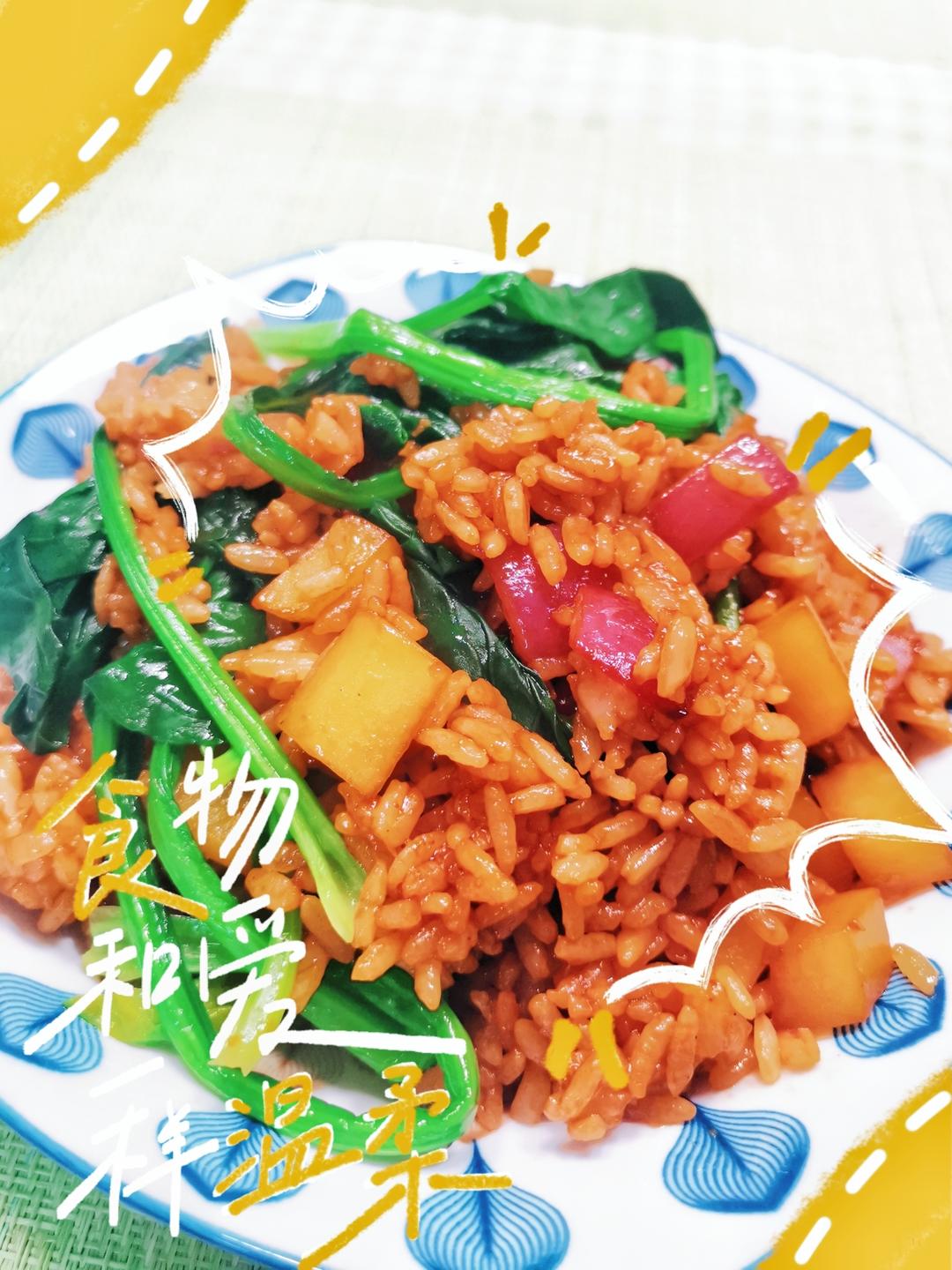 土豆洋葱菠菜炒饭的做法