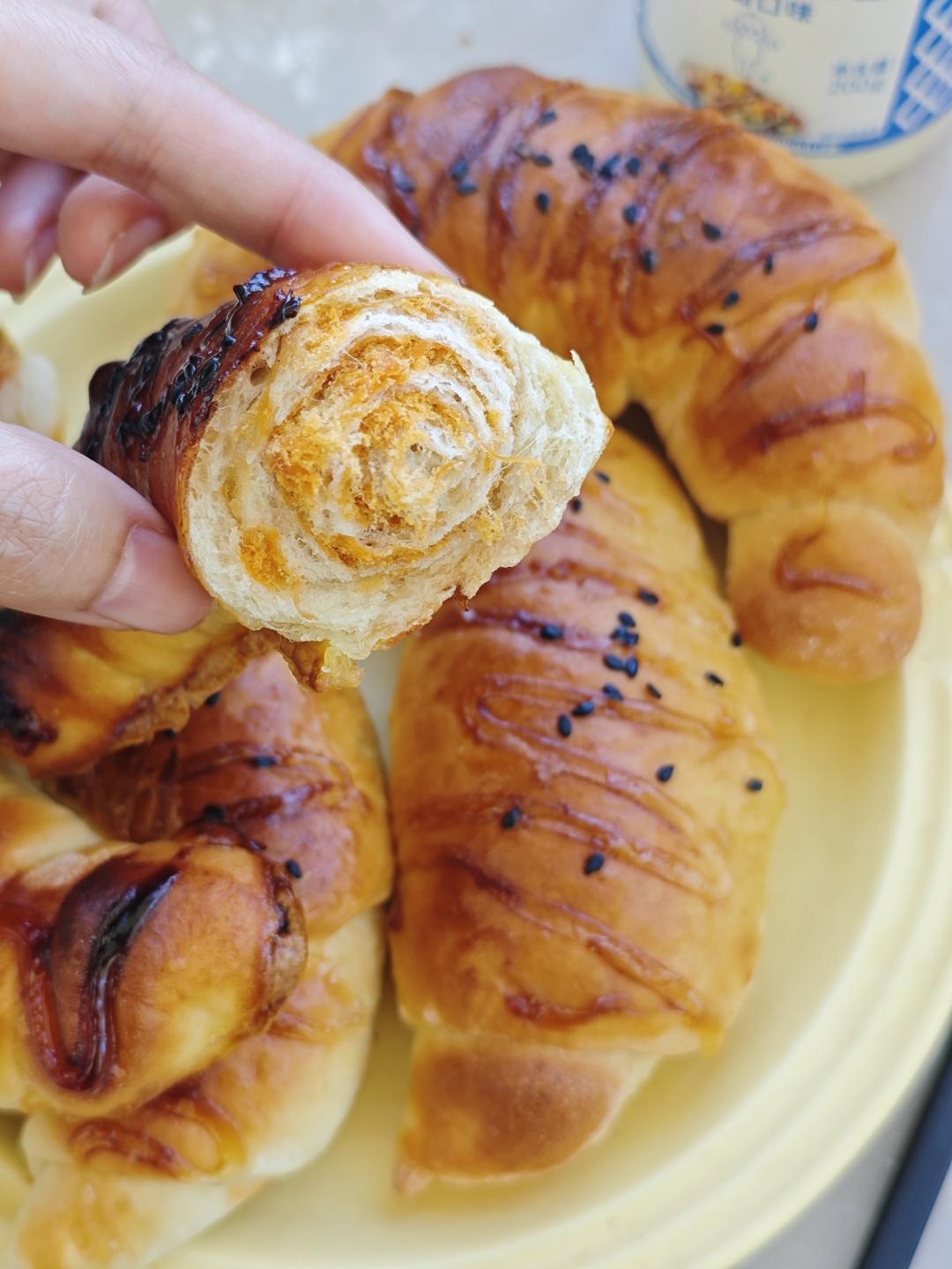 黄油肉松卷🥐快速免揉无需手套膜