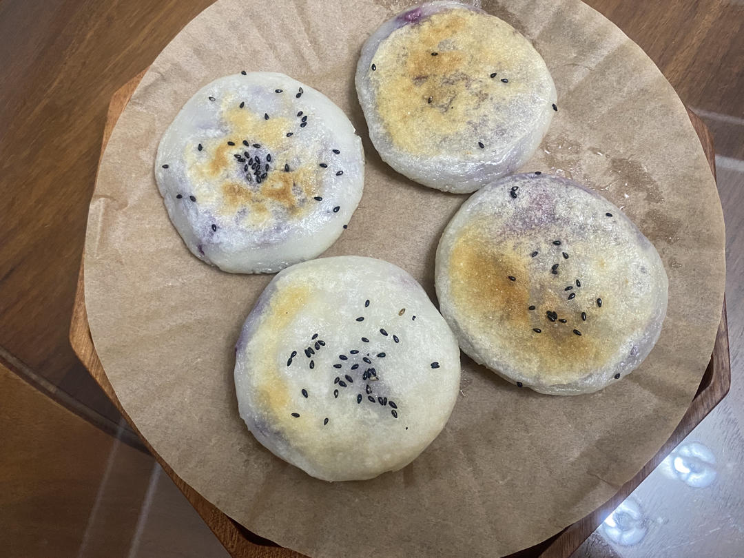软糯香甜❗️平底锅奶香紫薯糯米饼