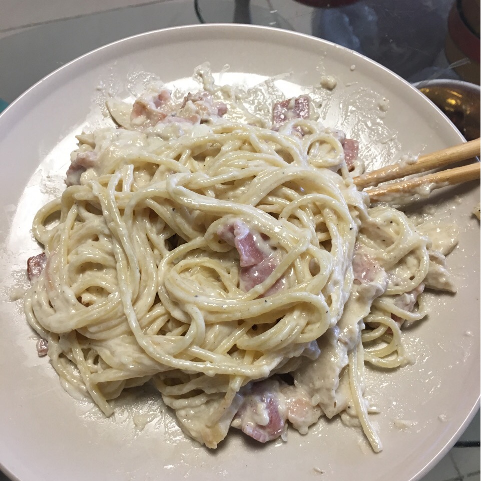 白蘑菇奶油培根意面