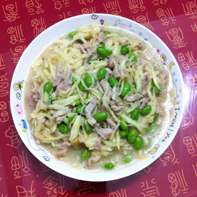 茭白毛豆炒肉丝