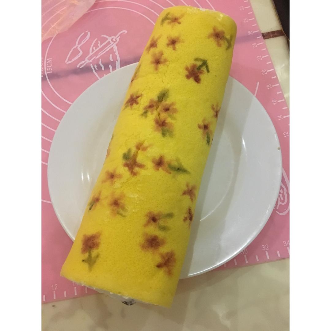 清新碎花手绘蛋糕卷