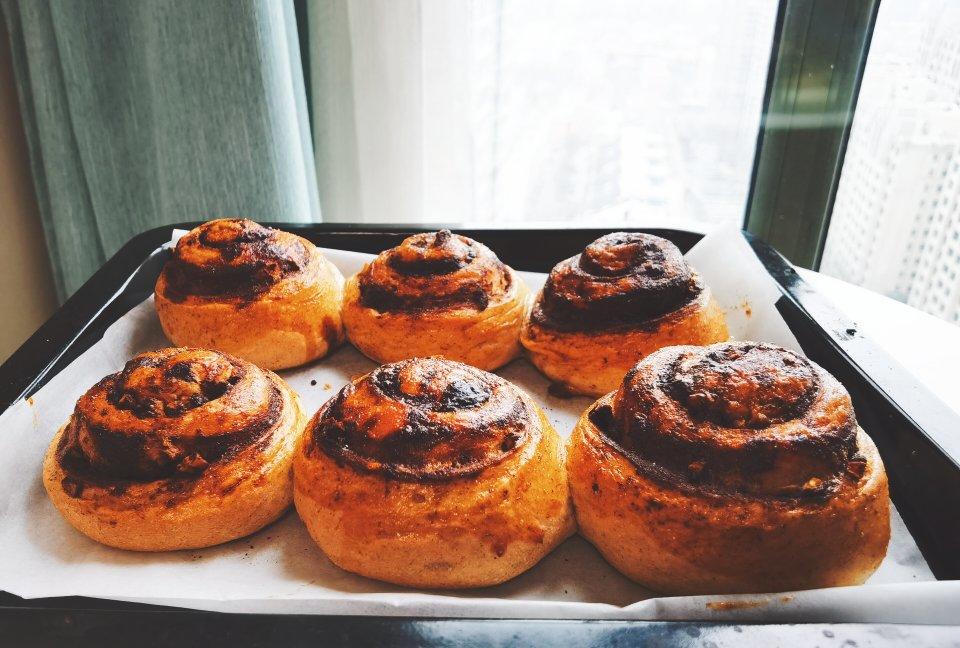 椰子油全麦免揉核桃肉桂卷【轻卡小食】——懒癌晚期版