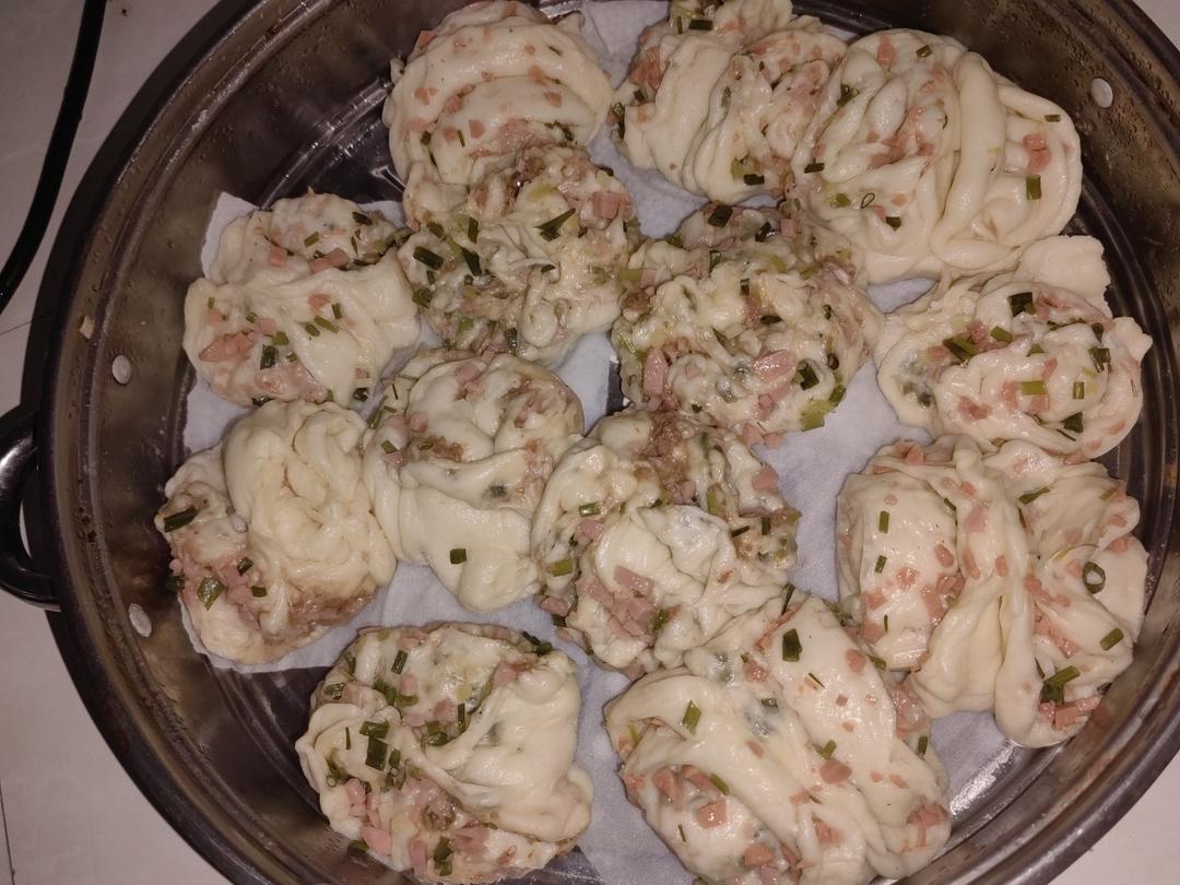 花卷 葱花火腿卷 香软可口(‼️一次发酵法 内附三种花卷整形做法)