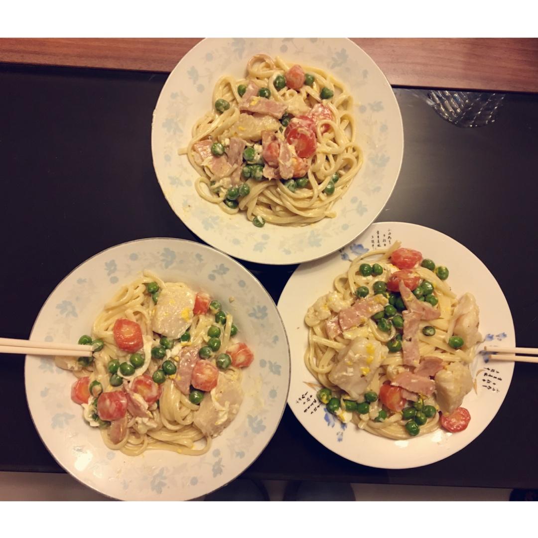 白汁蘑菇培根意粉