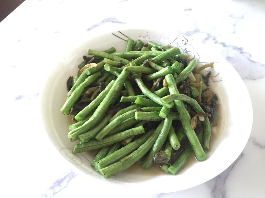 长豆角炒肉丁咸菜
