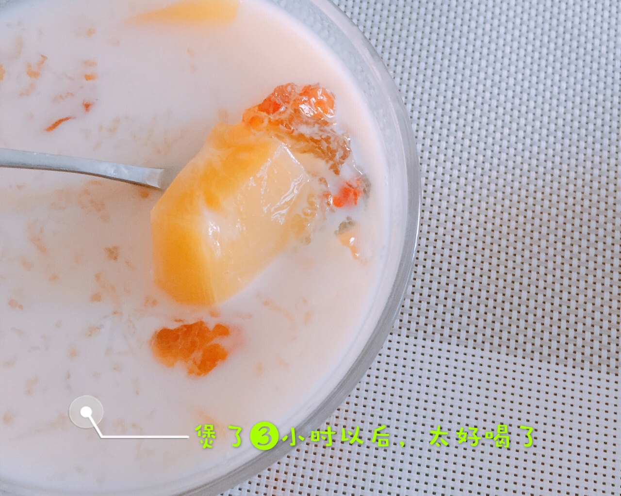 美容养颜雪燕皂角米桃胶木瓜牛奶羹的做法