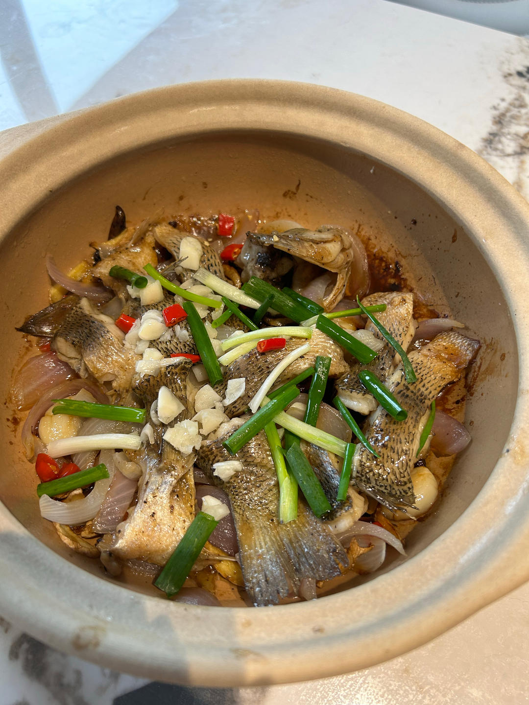 葱香焗鲈鱼
