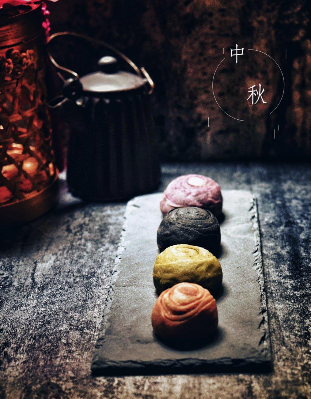 蛋黄酥~紫薯、抹茶、原味~花好月圆，中秋快乐~内附一次做六色蛋黄酥方法~