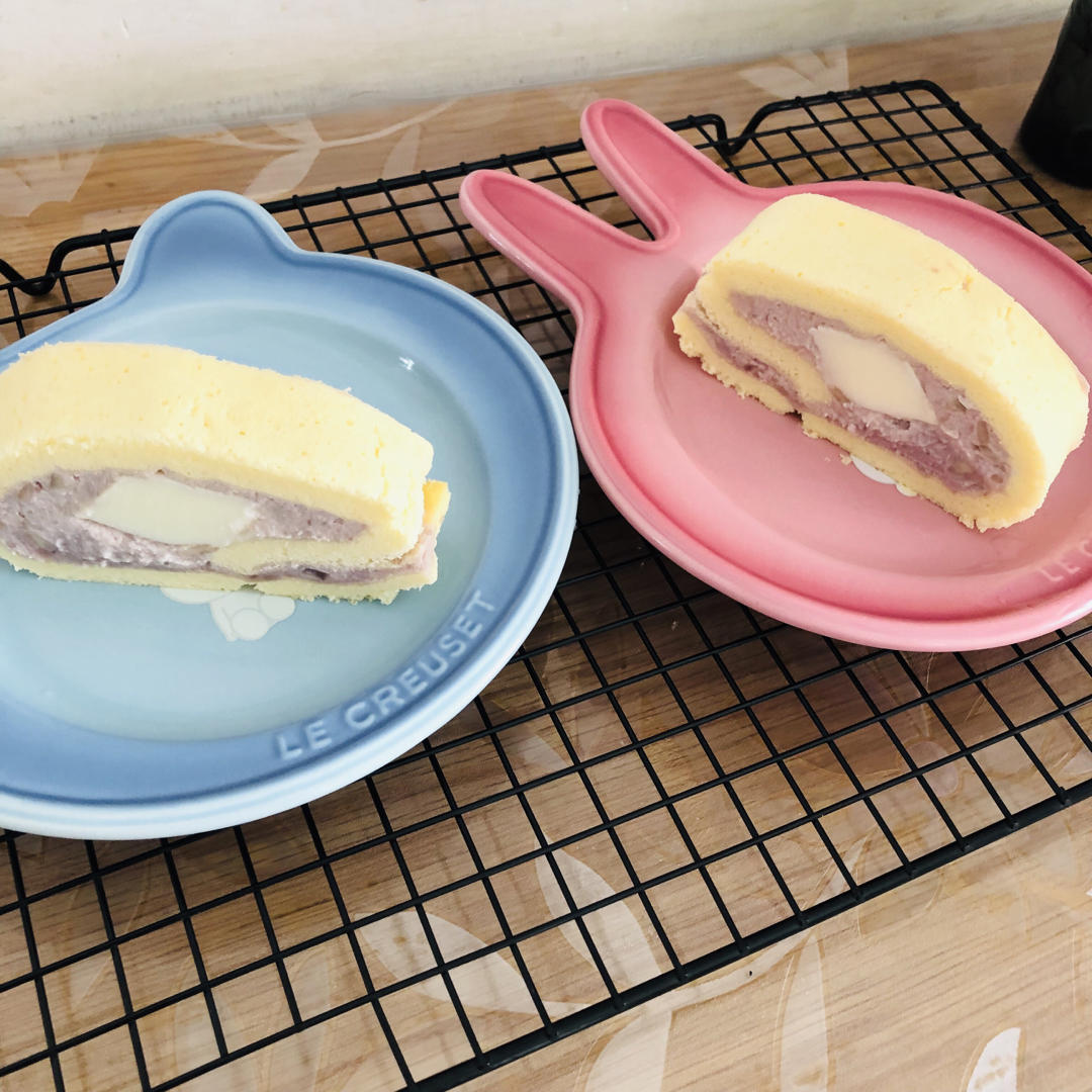 几分甜香芋奶冻卷/卷不裂配方+新鲜香芋奶油+入口即化奶冻/烘焙视频蛋糕篇7「薄卷」