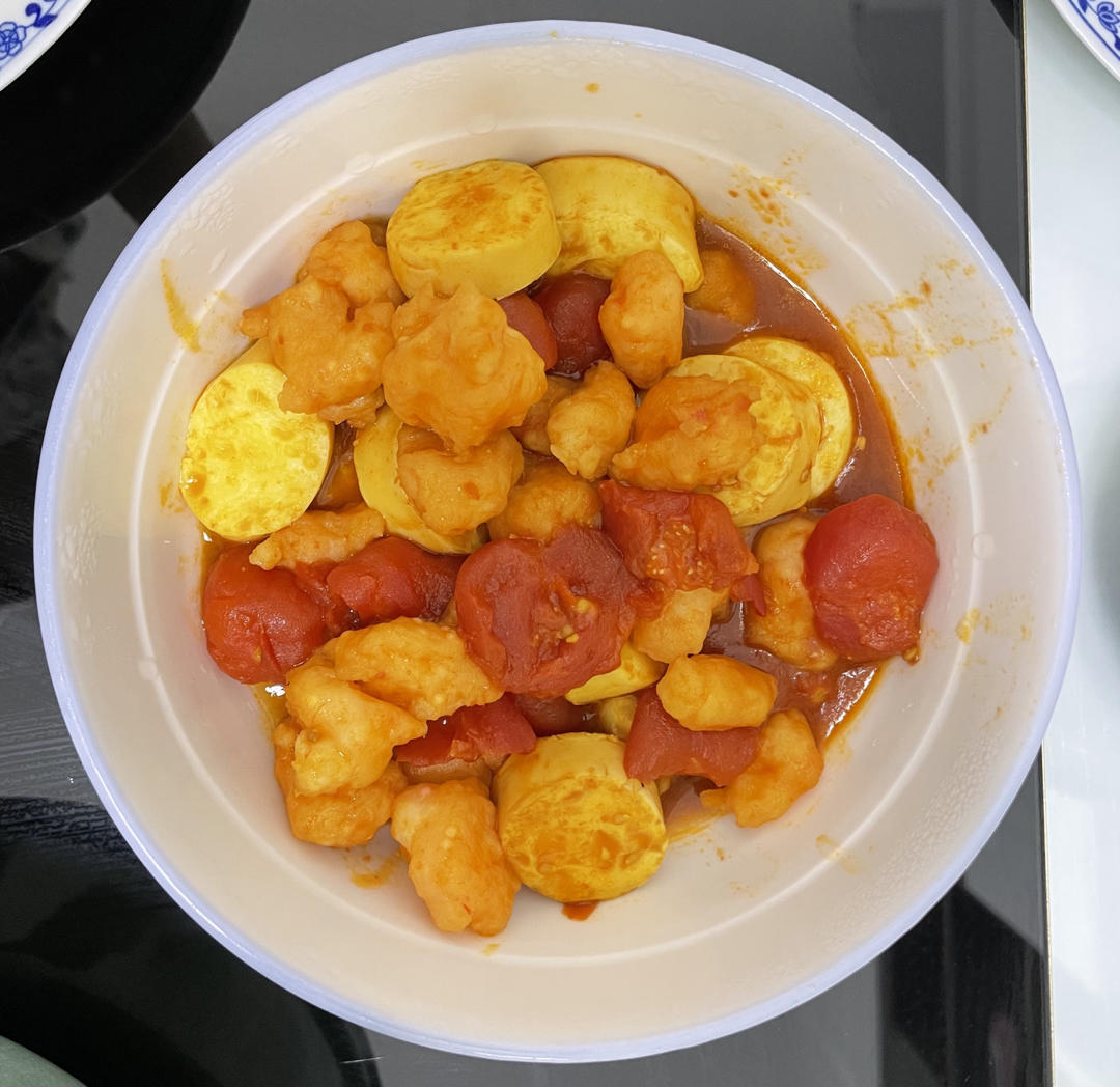 极简茄汁虾仁豆腐煲