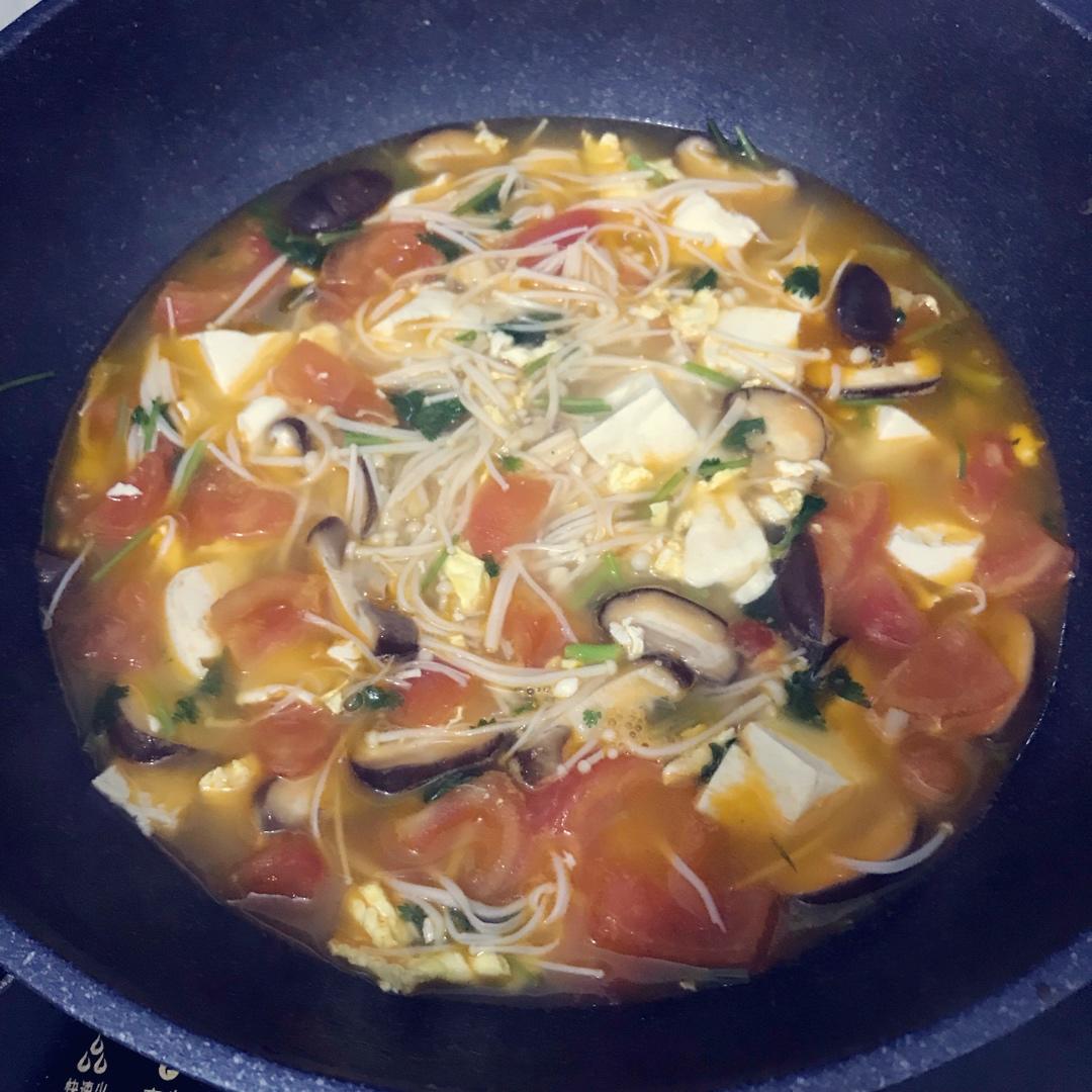 西红柿菌菇豆腐汤