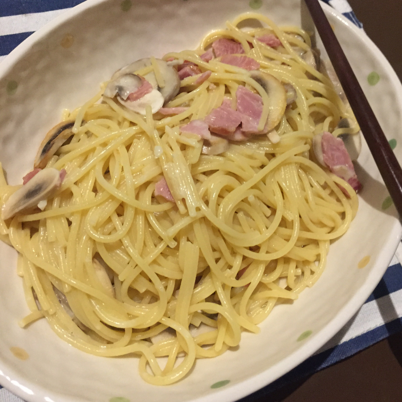 白蘑菇奶油培根意面