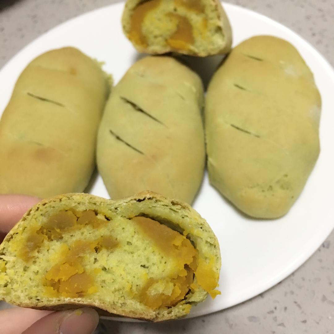 抹茶豆沙小面包（无油脂）