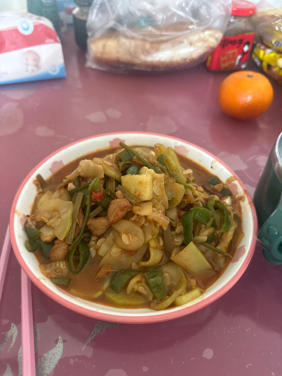 虾皮番茄🍅土豆🥔炒夜开花（瓠瓜）         by wqy