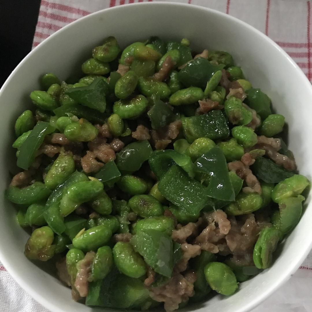 青椒毛豆炒肉丝