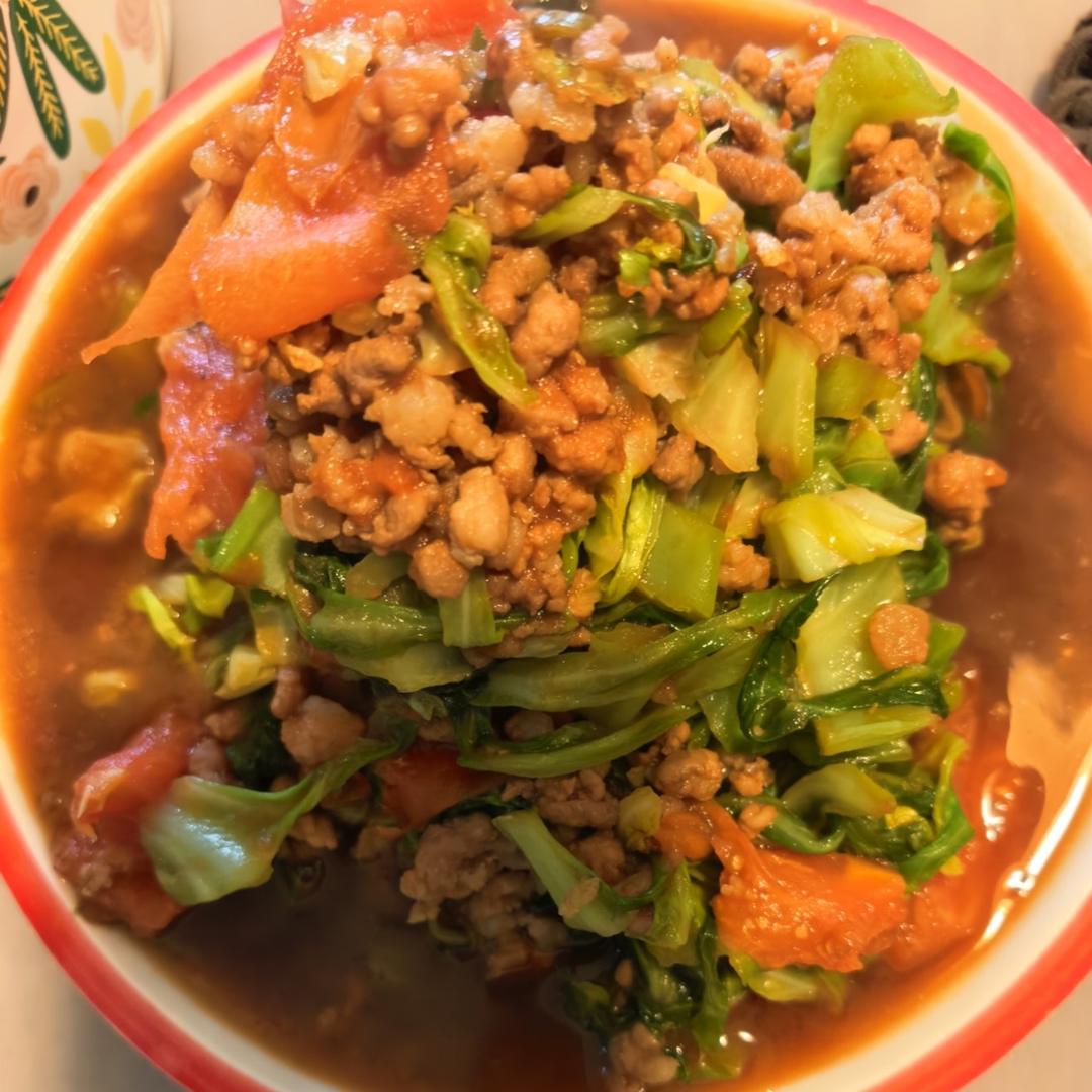 肉末圆白菜（甘蓝菜）炒粉丝【妞的食记】