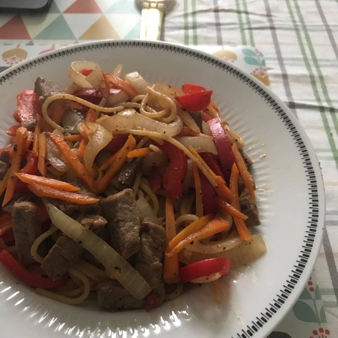 黑椒牛肉炒意大利面