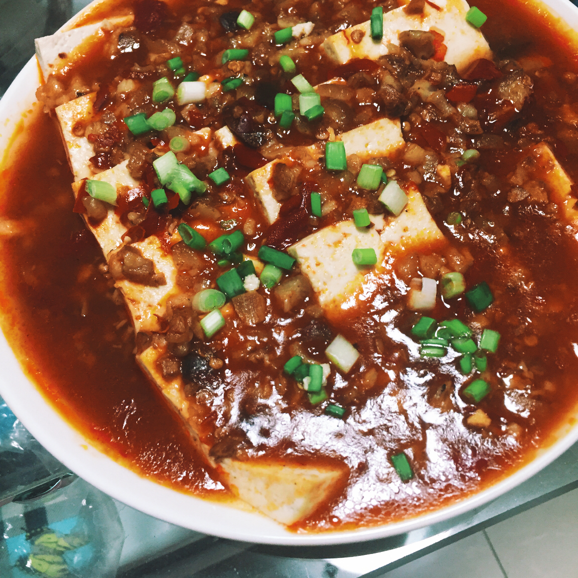 香辣肉末蒸豆腐
