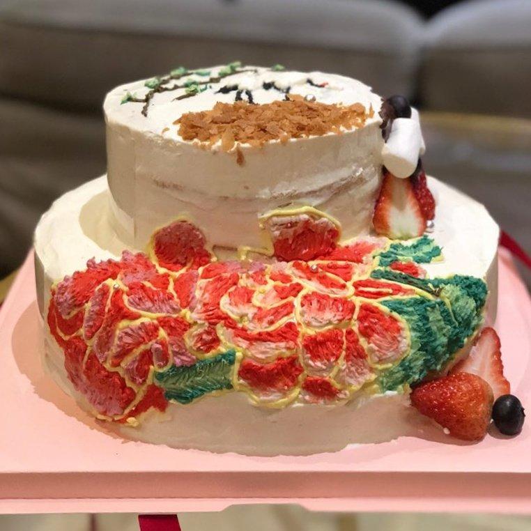 祝寿蛋糕——奶油霜刺绣松鹤常春