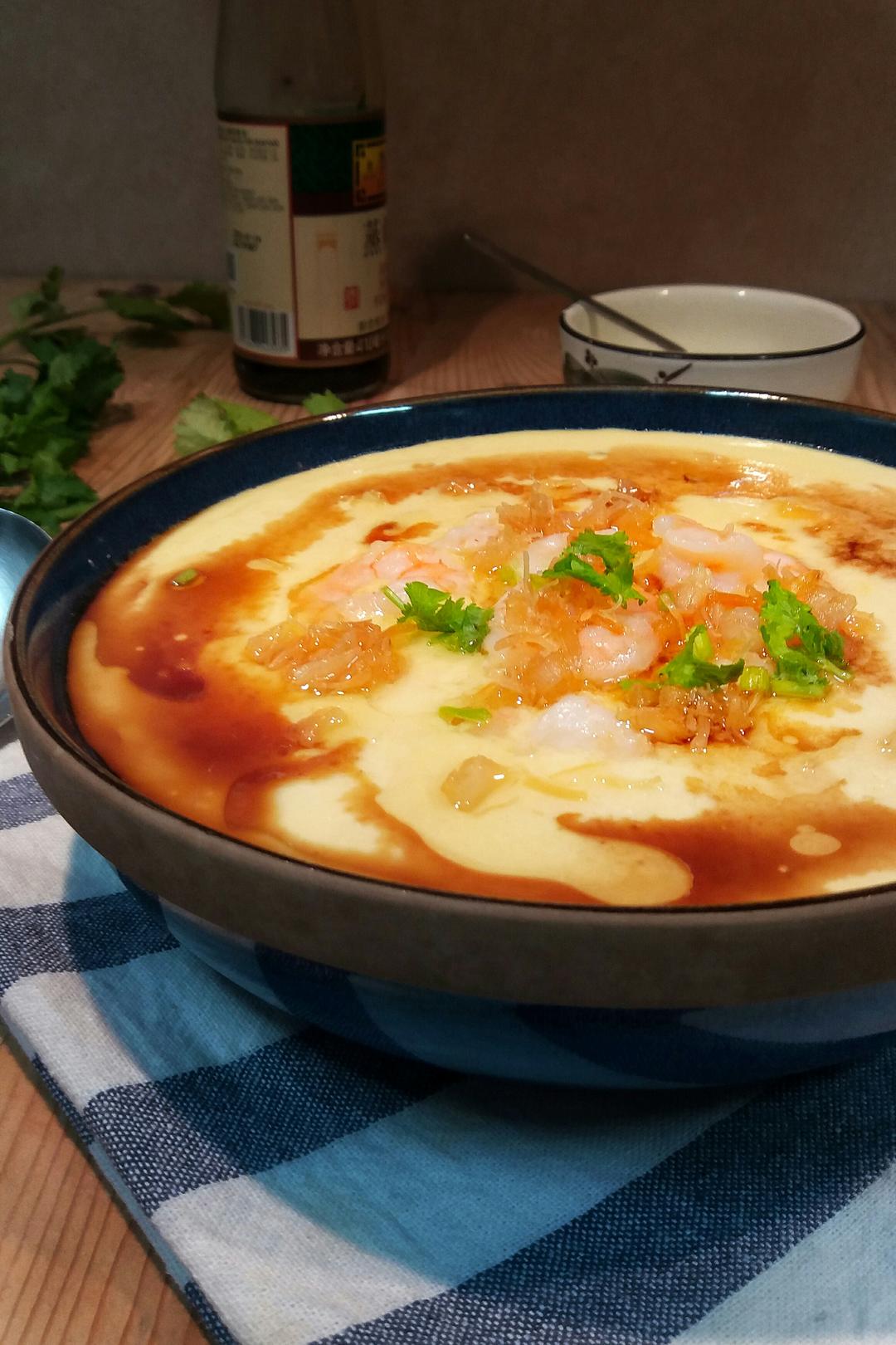 瑶柱鲜虾肉末蒸蛋羹的做法