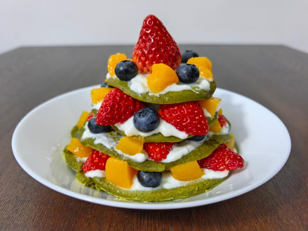 超简单‼️免烤低卡的抹茶酸奶🎄圣诞树松饼🥞